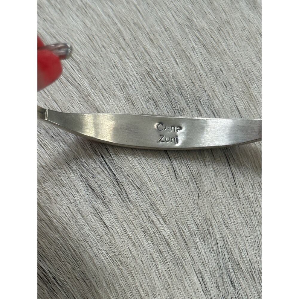 Vintage Sterling Silver Zuni Cena Inlaid Turquoise Onyx Coral Cuff Bracelet - Picture 6 of 8
